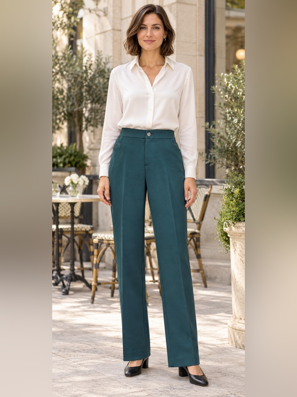 Anne Klein Teal Blue Green Stretch Dress Pants Size 8 Career Office Straight Leg